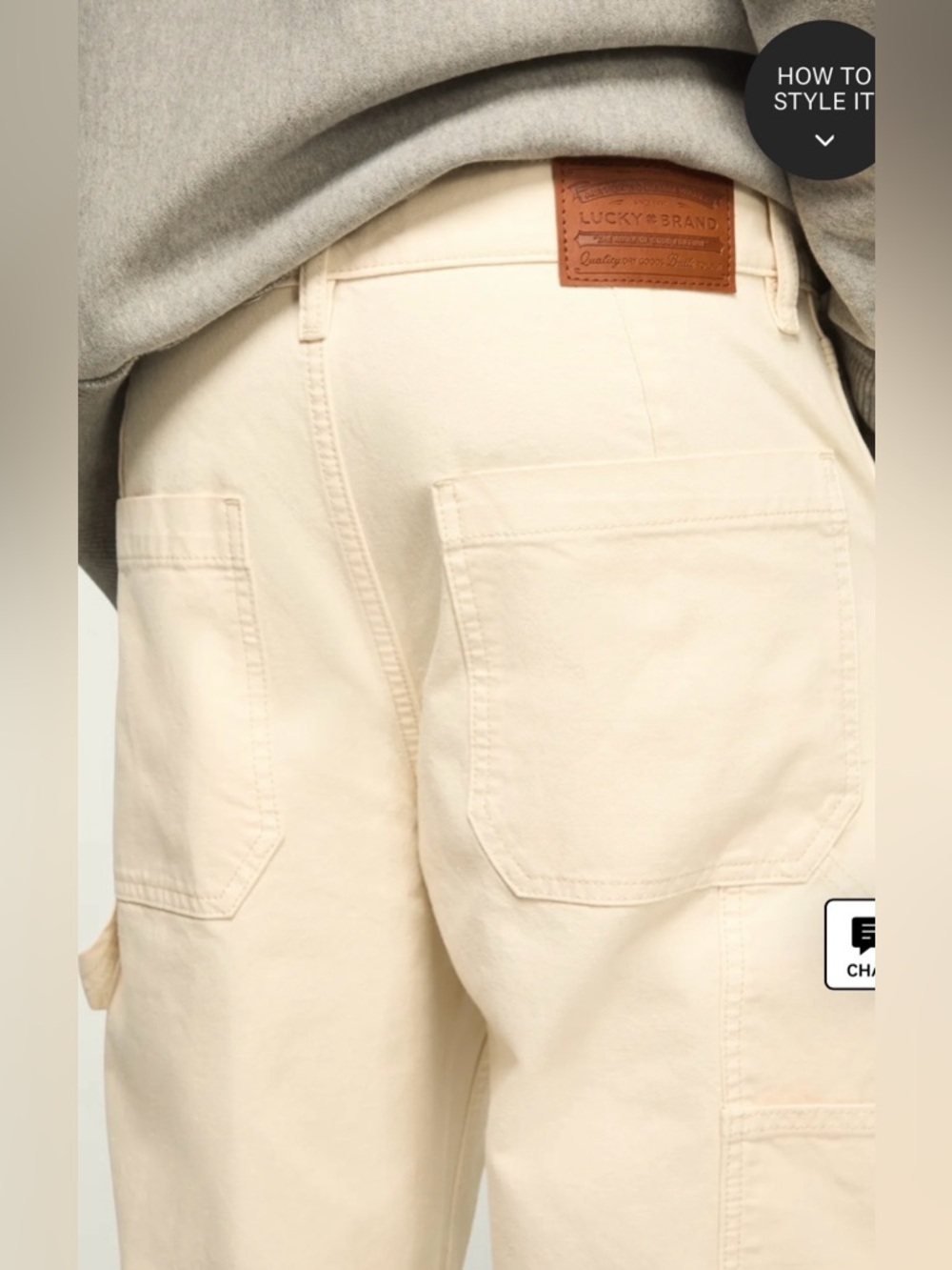 Lucky Brand Men's 287 Loose Carpenter Cargo Pants Cream Shoelace 32/30 NWT - Picture 3 of 16